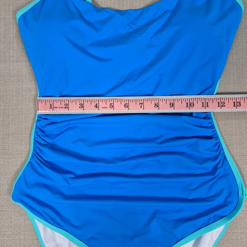 Eomenie Blue Ruched‎ Tummy Control One Piece Swimsuit Adjustable Straps Womens M